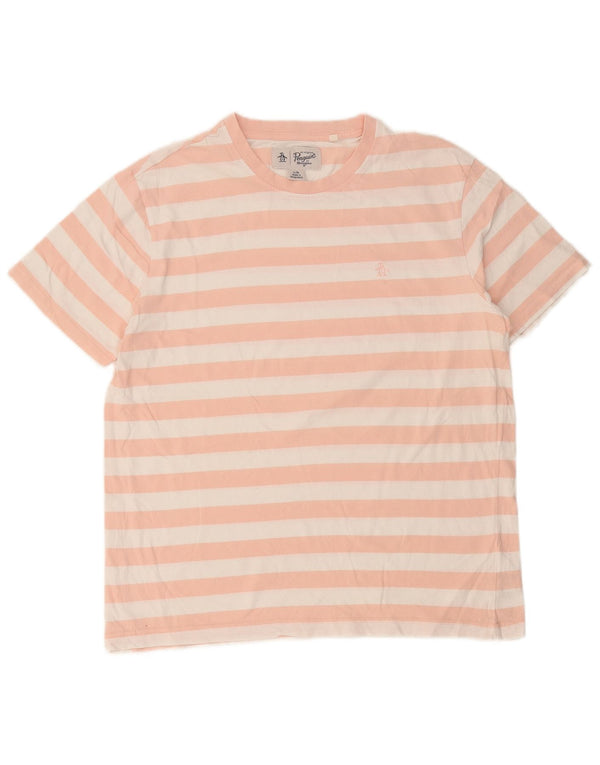 Penguin Herren-T-Shirt aus Baumwolle, groß, rosa gestreift