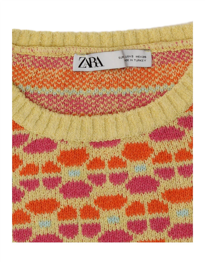 Zara Damen Crop Vest Tank Top UK 10 Small Mehrfarbig Geometrisch
