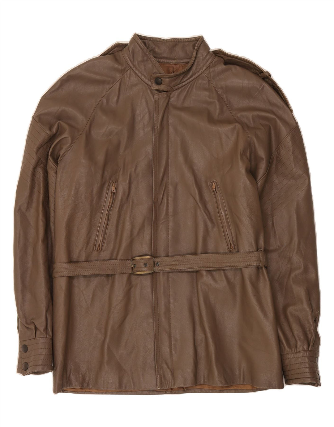 VINTAGE Mens Military Leather Jacket UK 38 Medium Brown Vintage Vintage and Second-Hand Vintage from Messina Hembry 