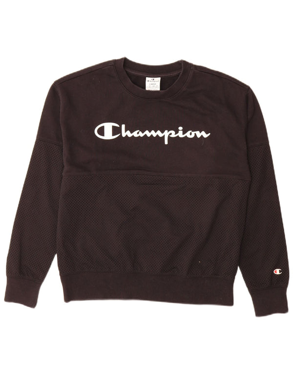 Champion Damen Grafik-Sweatshirt-Pullover UK 16 Große schwarze Baumwolle