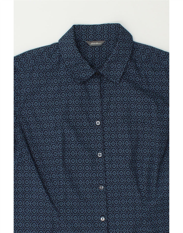 EDDIE BAUER Womens Abstract Pattern Shirt UK 12 Medium Navy Blue Vintage Eddie Bauer and Second-Hand Eddie Bauer from Messina Hembry 