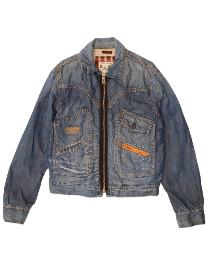 REPLAY Damen Crop Denim Jacke UK 16 Large Blaue Baumwolle