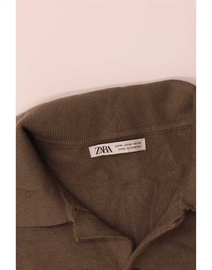 Zara Herren Langarm-Poloshirt Mittelbraune Viskose