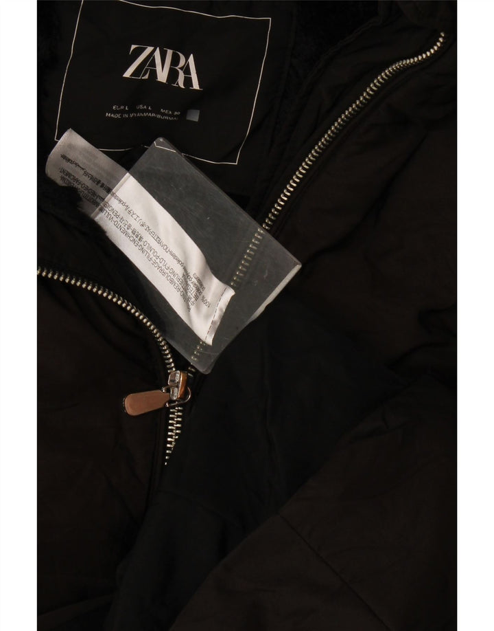 Zara Damen-Jacke mit Kapuze, gepolstert, Größe 44, Schwarz, Polyester