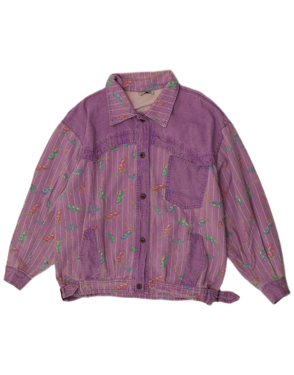 Tintoretto Damen-Jeansjacke mit abstraktem Muster, EU 42, Größe L, Lila, Retro