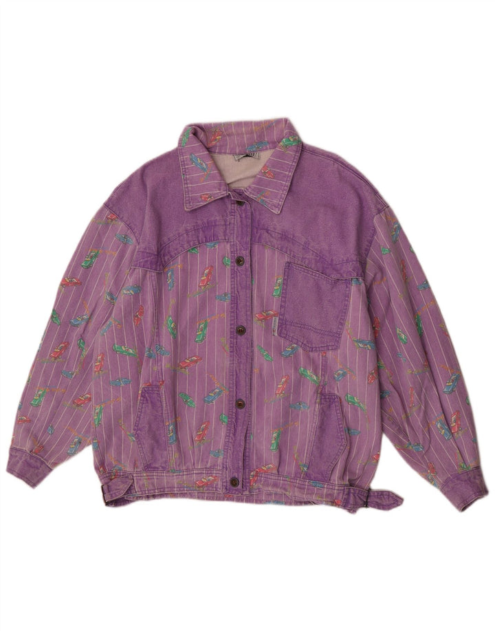Tintoretto Damen-Jeansjacke mit abstraktem Muster, EU 42, Größe L, Lila, Retro
