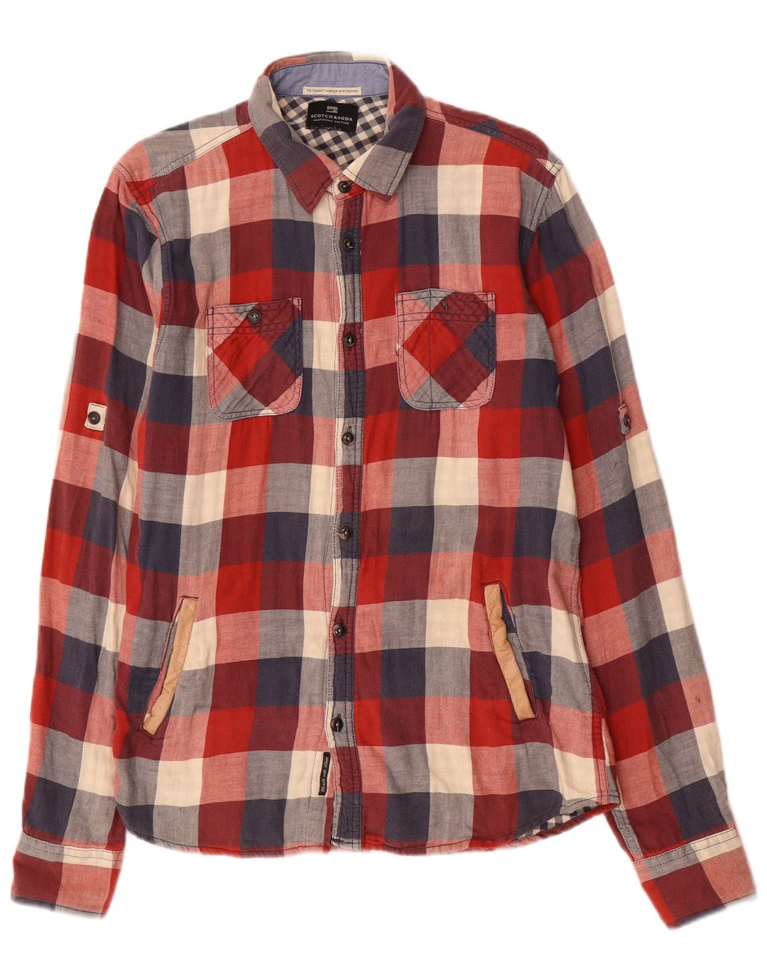 SCOTCH & SODA Herren-Flanellhemd, mittelrot, kariert, Baumwolle