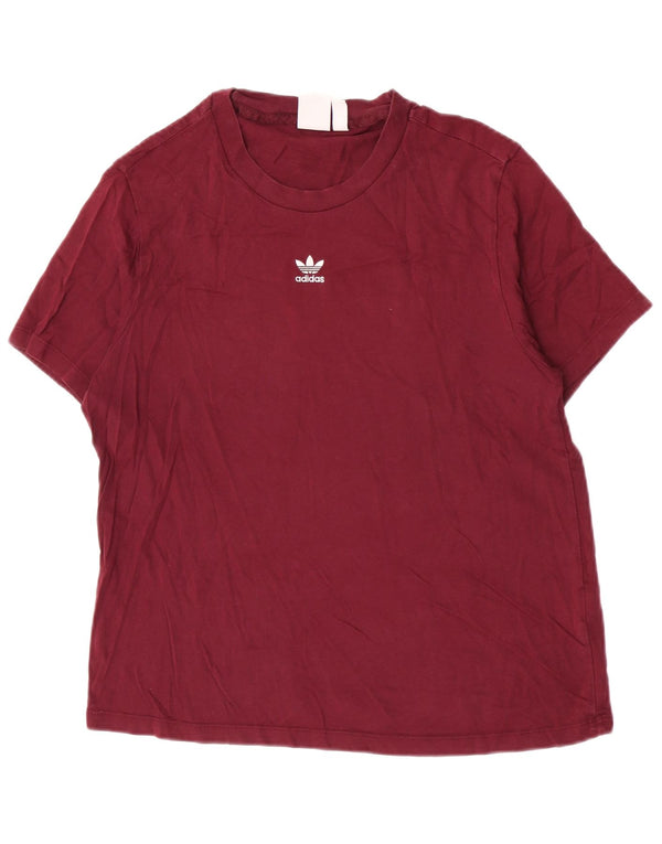 Adidas Damen T-Shirt Top UK 12 Medium Burgund Baumwolle
