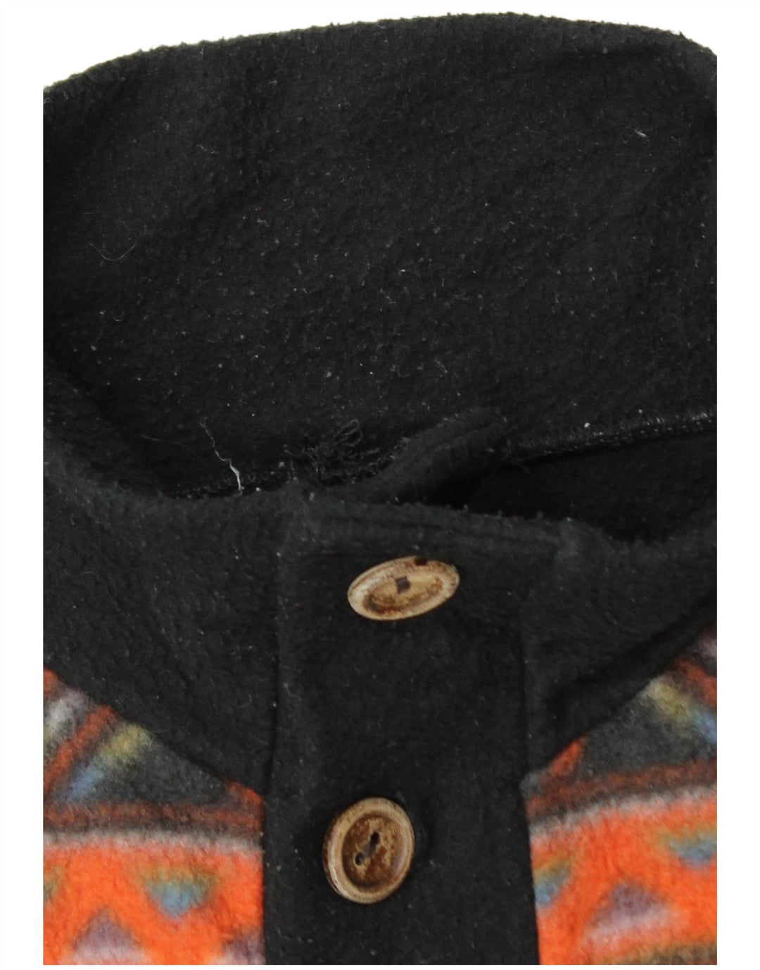 Vintage Herren-Fleecepullover mit Knopfkragen, groß, schwarz, geometrisch