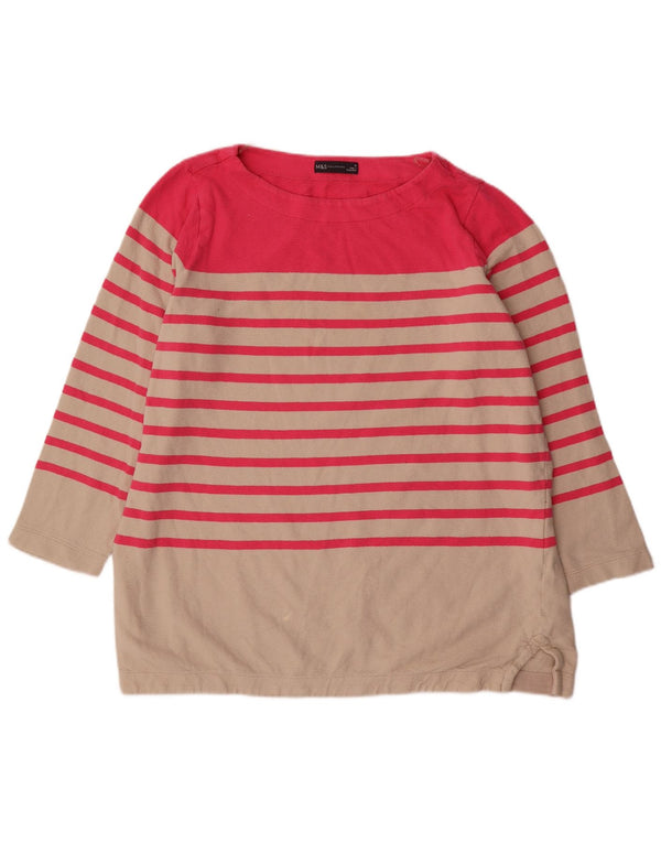 Marks & Spencer Damen Top Langarm UK 18 XL Beige Colourblock Baumwolle