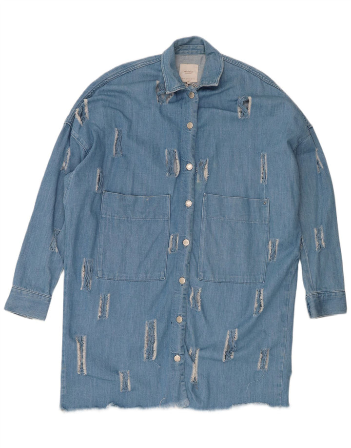 Zara Damen Trafaluc Distressed Oversized Denim Dress UK 10 Small Blau