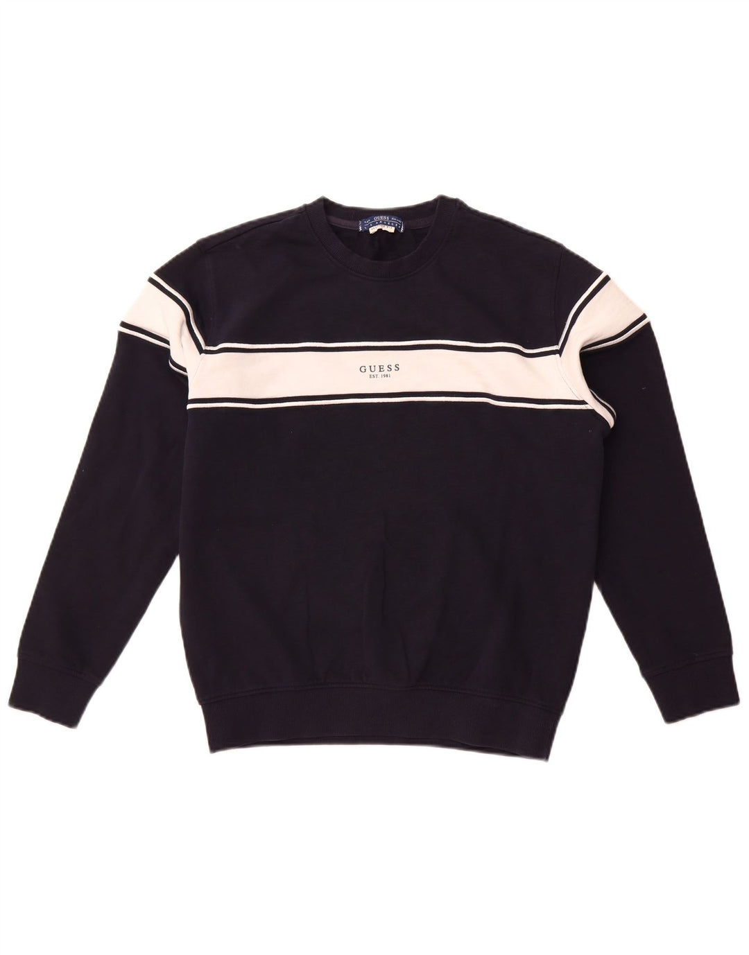 Guess Herren-Sweatshirt mit Grafik, Größe S, marineblau, Colourblock-Baumwolle