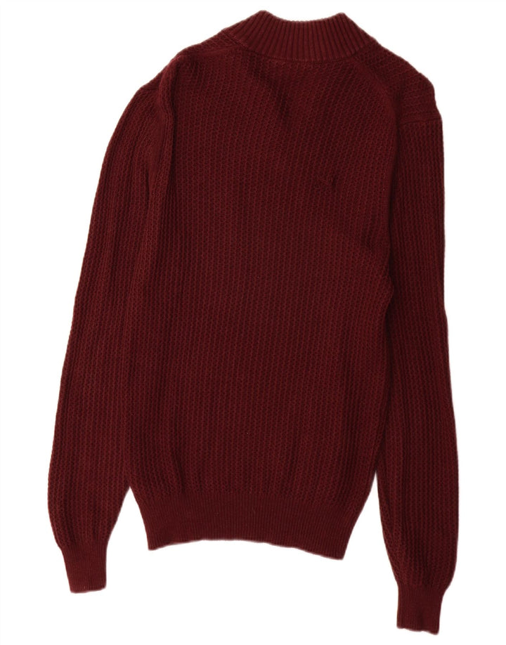 Massimo Dutti Herren-Pullover mit Rollkragen, Größe S, burgunderfarbene Baumwolle
