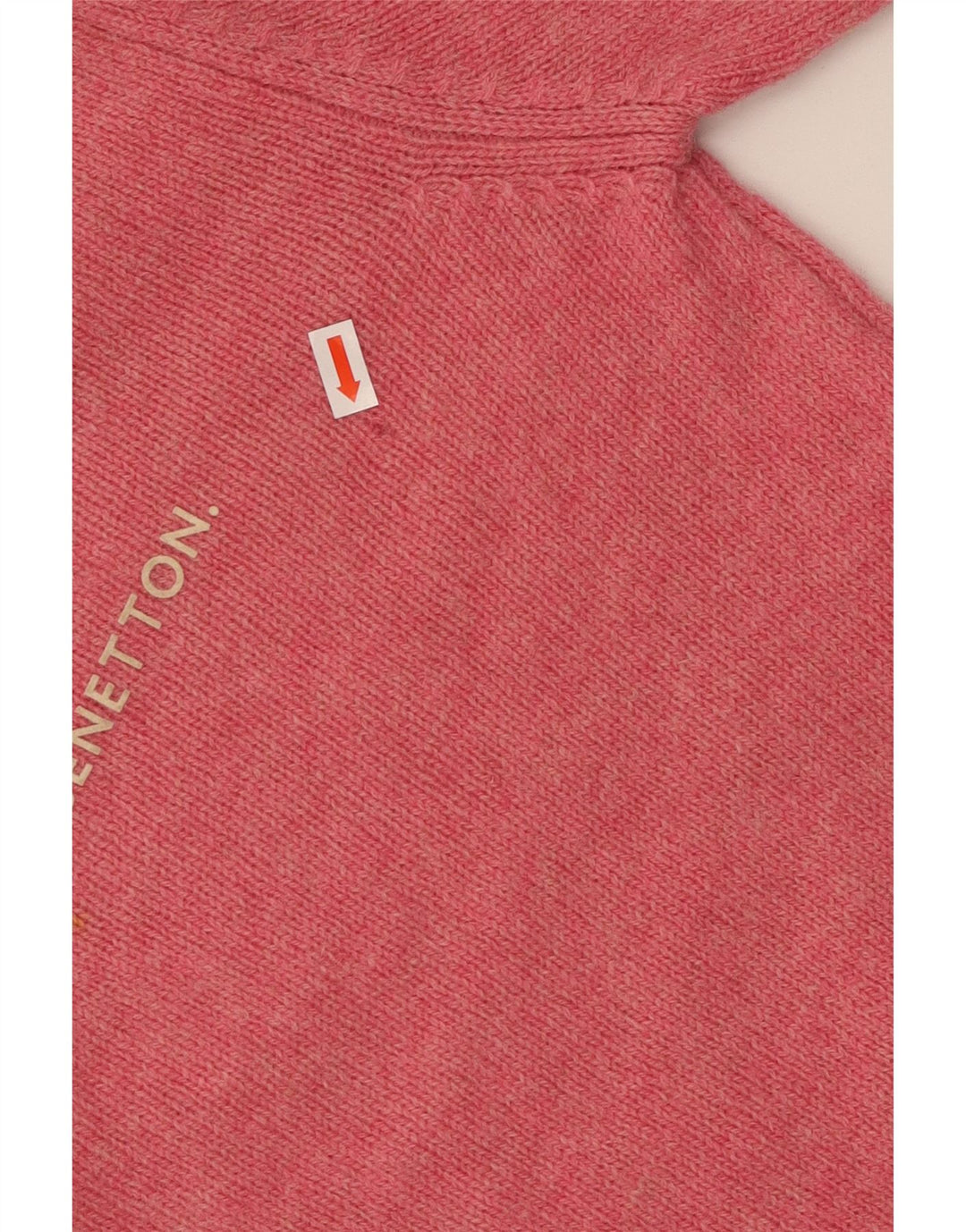 BENETTON Damen-Pullover mit bauchfreiem Grafikmuster und U-Boot-Ausschnitt, Gr. 8, Rosa