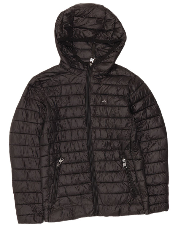 Calvin Klein Damen Übergroße, wattierte Jacke mit Kapuze, UK 6 XS, schwarzes Nylon
