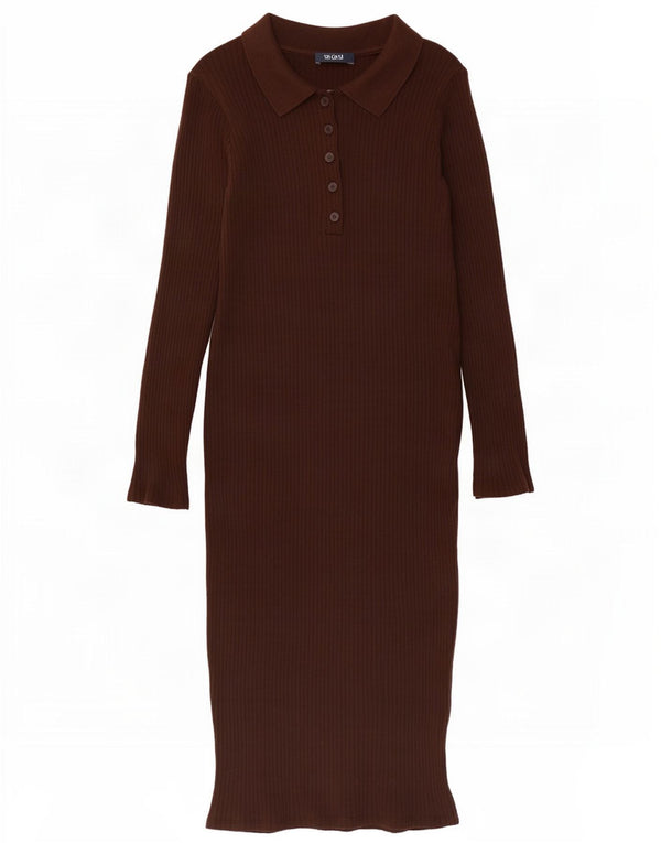 Zara Damen Langarm-Pulloverkleid UK 12 Mittelbraune Baumwolle