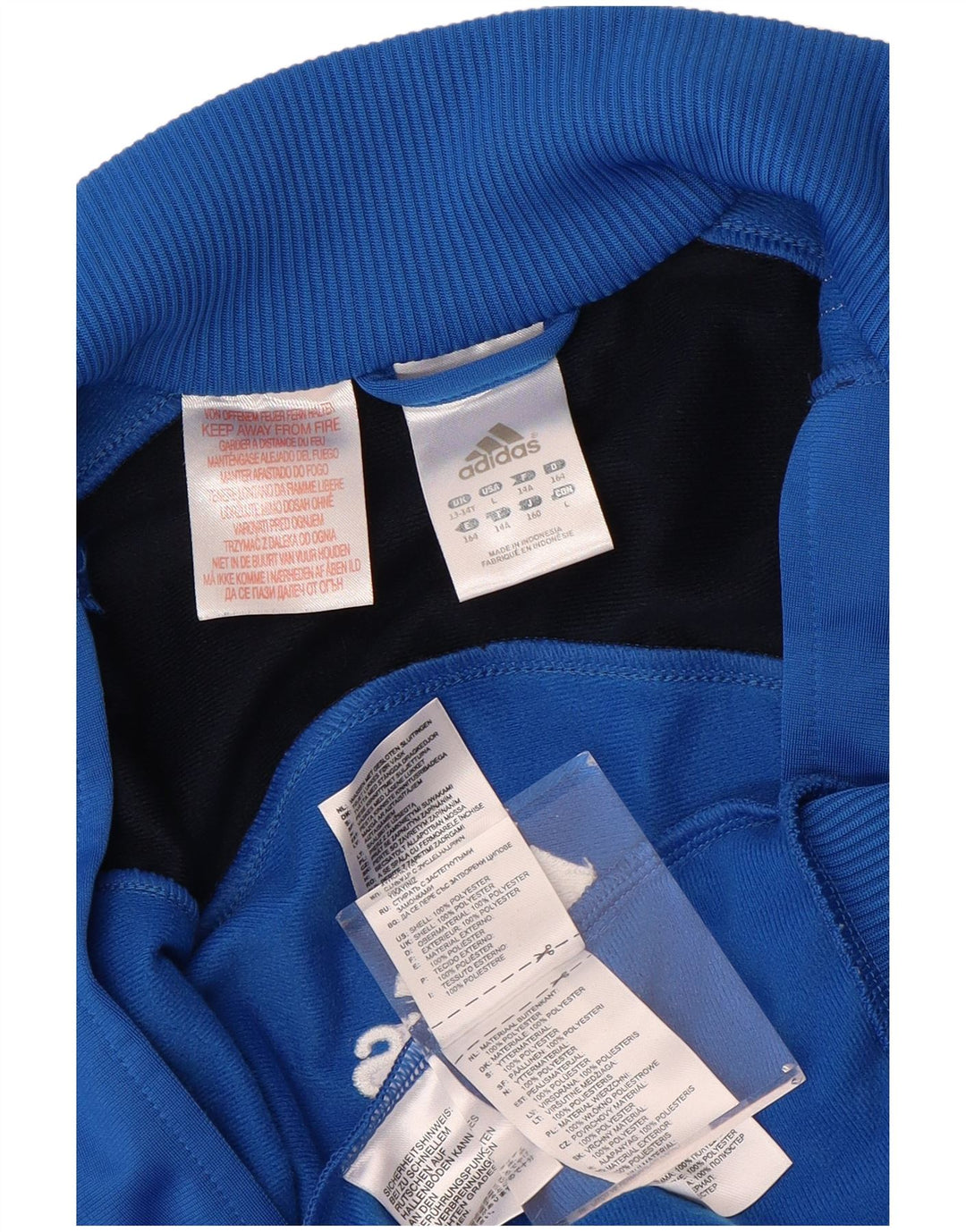 ADIDAS Jungen-Trainingsanzug mit grafischem Oberteil, 13–14 Jahre, blaues Farbblockdesign