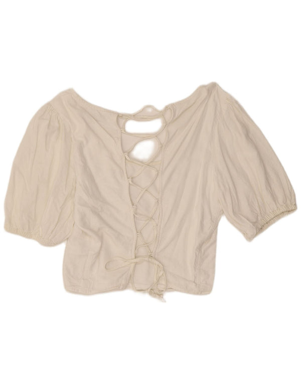 Abercrombie & Fitch Damen Kurzarm-Crop-Top UK 18 XL Off White Linen