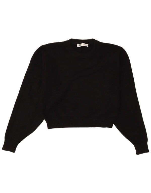 Zara Damen Crop Crew Neck Pullover Pullover UK 16 Große schwarze Viskose