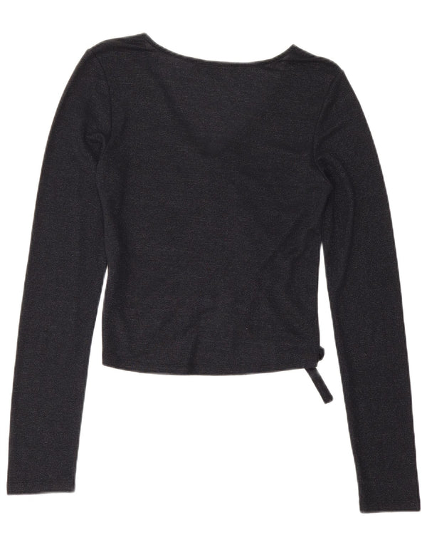 All Saints Damen Crop Top Langarm UK 12 Medium Marineblau Viskose