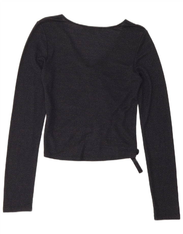 All Saints Damen Crop Top Langarm UK 12 Medium Marineblau Viskose