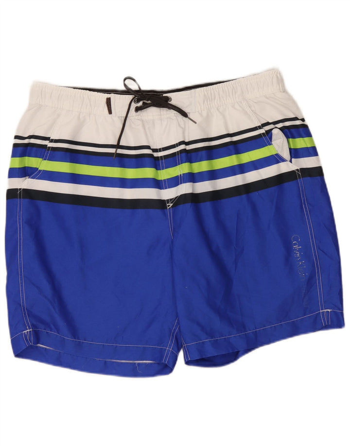 Calvin Klein Herren-Badeshorts XL, blaues Colourblock-Polyester