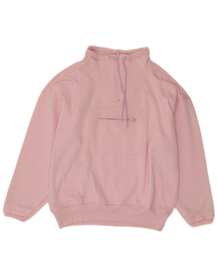 Vintage Damen Übergroßer Sweatshirt-Pullover mit Reißverschluss und Halsausschnitt, UK 16, Größe L, Rosa