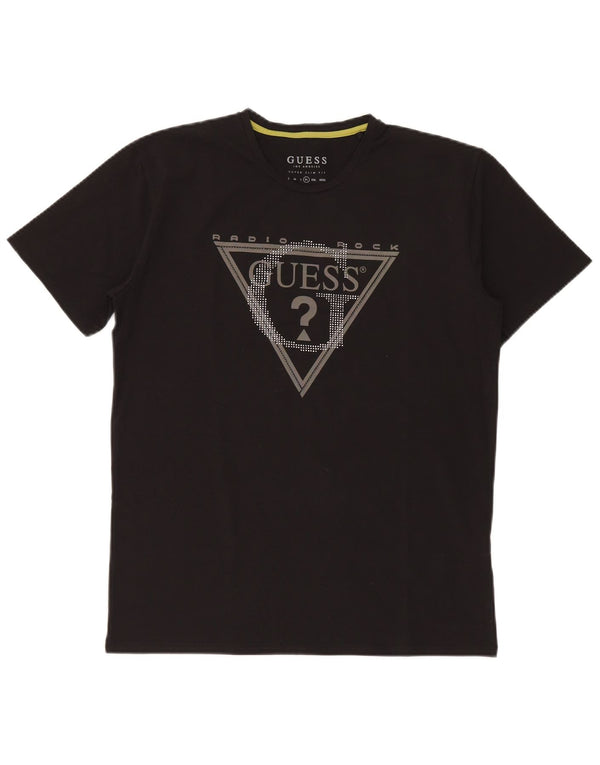 Guess Damen Grafik-T-Shirt-Oberteil UK 18 XL Schwarz Baumwolle