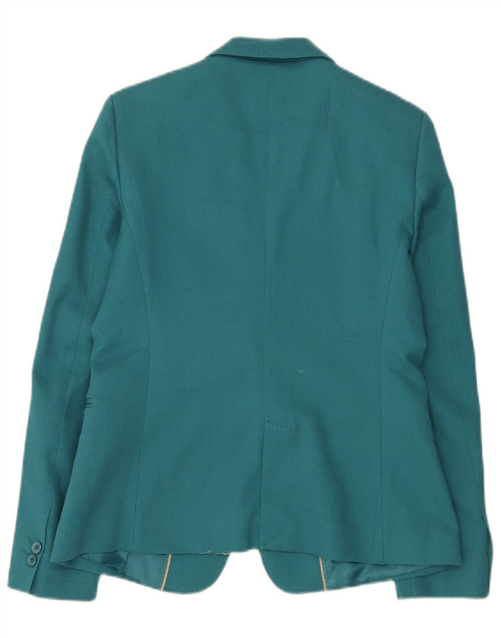 Massimo Dutti Damen-Blazer mit 1 Knopf, EU 40, mittelblaue Baumwolle