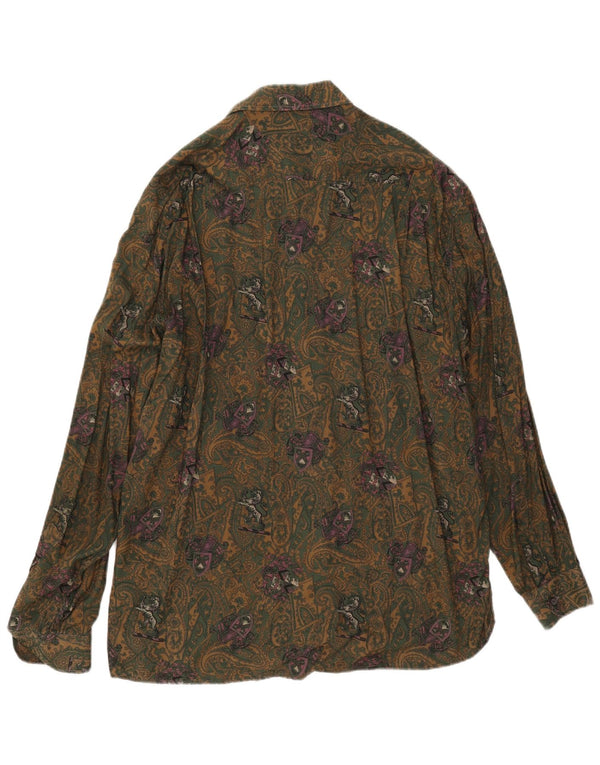 Vintage Mens Shirt XL Khaki Paisley Viscose