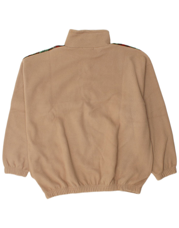 Vintage Herren-Fleecepullover mit grafischem Reißverschluss, XL, beige, florales Polyester
