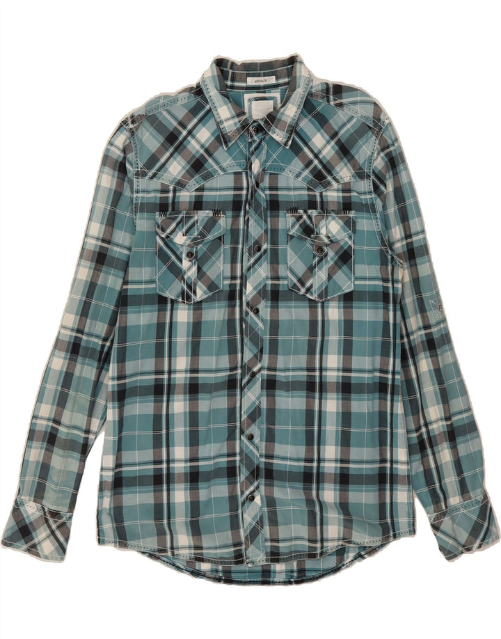 BKE Mens Athletic Fit  Shirt Medium Blue Check Cotton Vintage BKE and Second-Hand BKE from Messina Hembry 