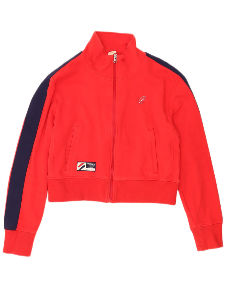 Superdry Damen Crop Trainingsanzug Top Jacke UK 14 Large Rot Farbblock
