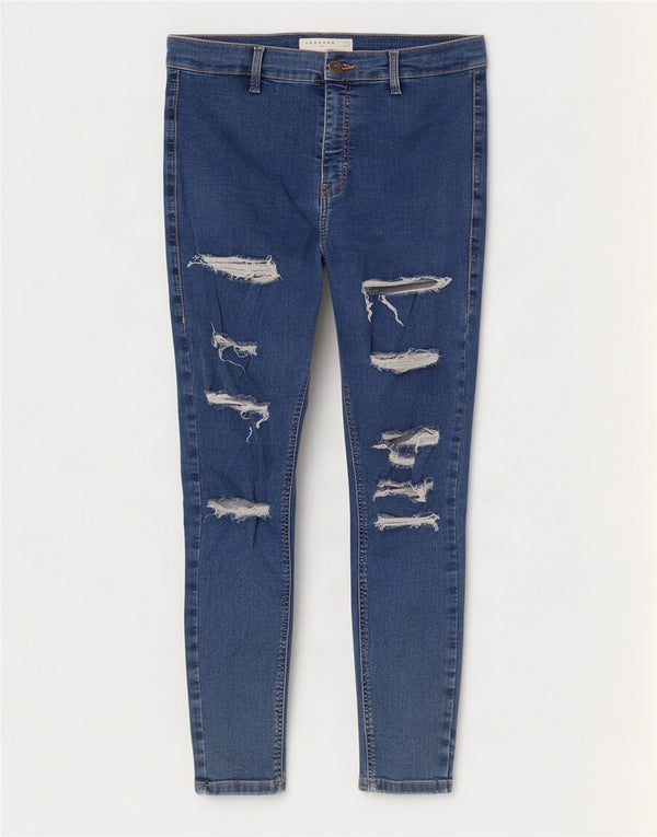 Topshop Damen Joni Distressed Skinny Jeans W30 L27 Blaue Baumwolle
