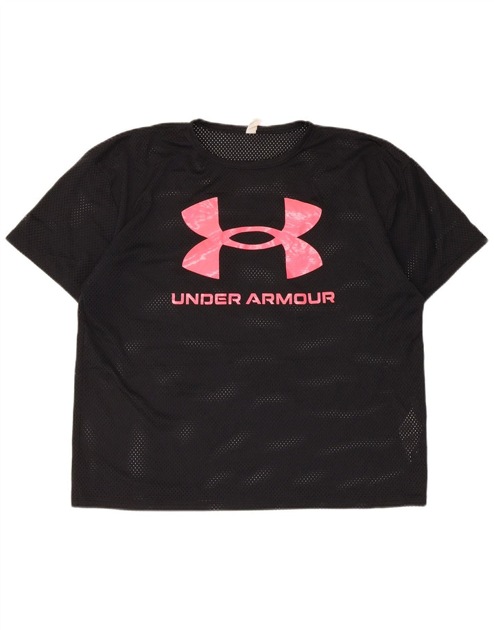 Under Armour Womens Graphic T-Shirt Top UK 16 Large Schwarz Polyester