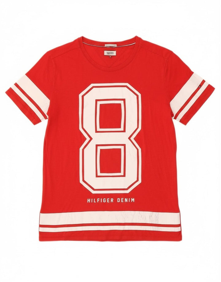 Tommy Hilfiger Herren-T-Shirt mit Grafik, mittelrote Baumwolle