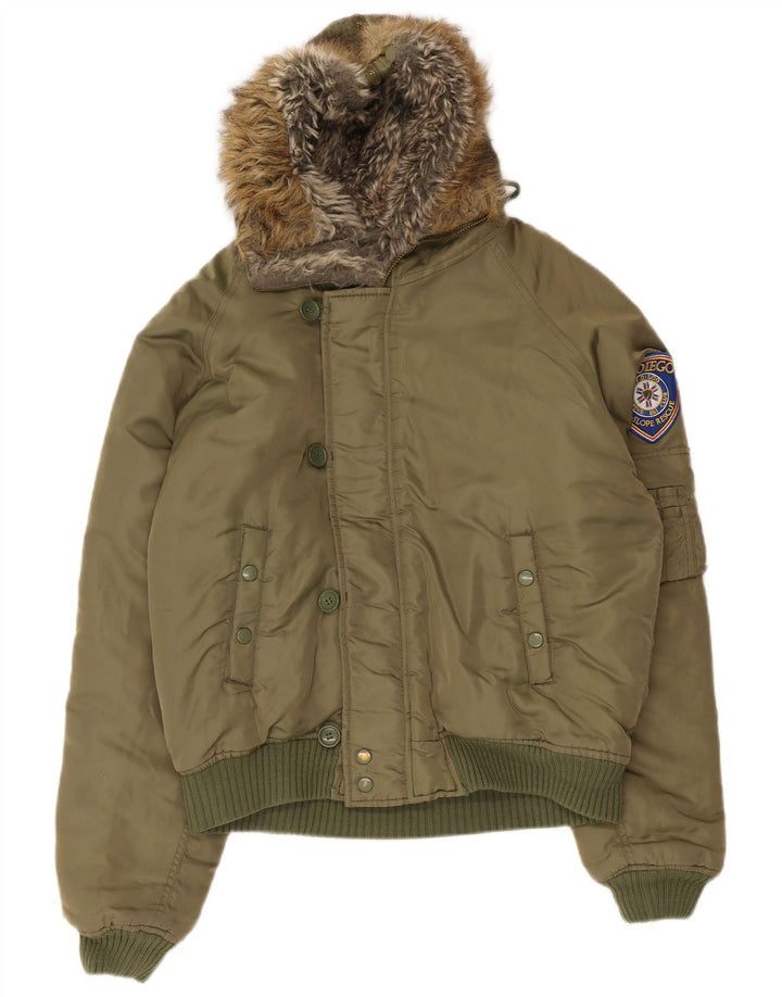 Vintage Herren Skijacke mit Kapuze UK 38 Medium Khaki Nylon