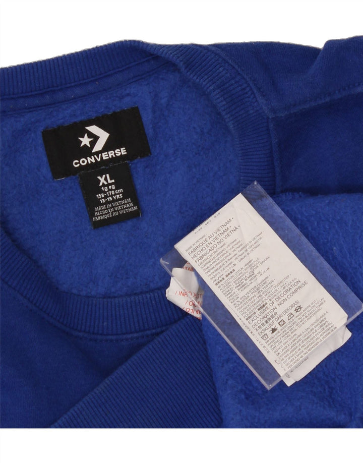 CONVERSE Boys Graphic Sweatshirt Jumper 13-14 Years XL Blue Cotton Vintage Converse and Second-Hand Converse from Messina Hembry 