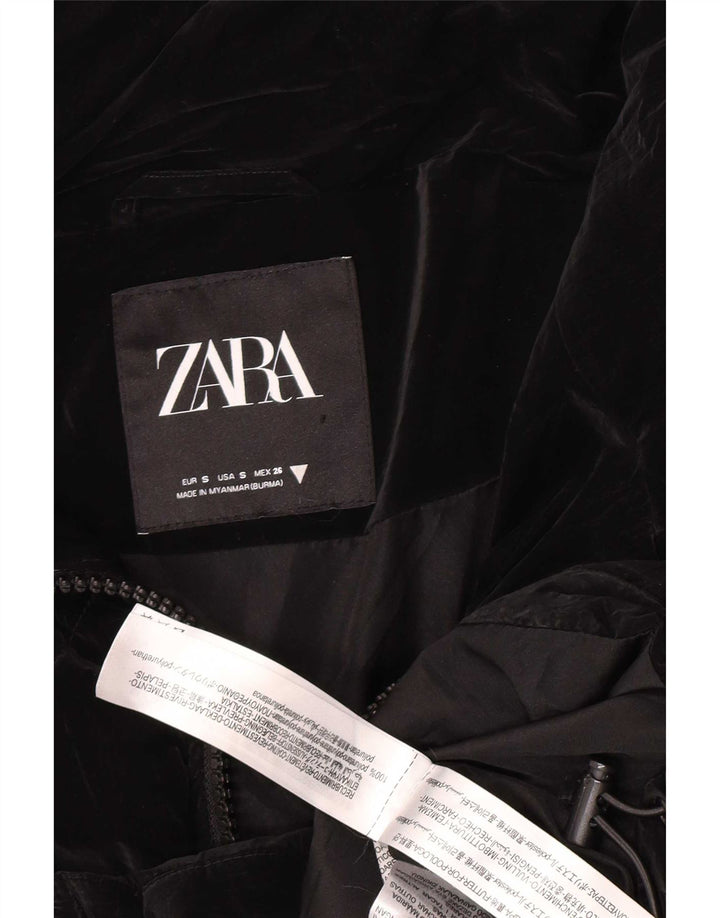 Zara Damen Übergroße wattierte Jacke UK 10 Small Schwarz Polyurethan