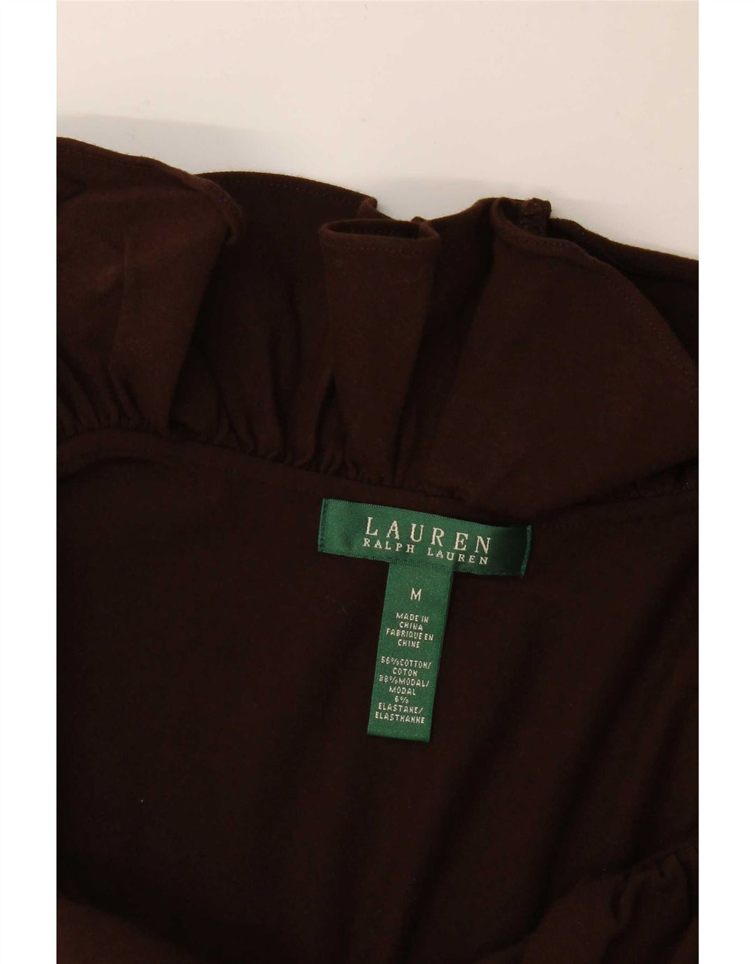 Ralph Lauren Damen ärmelloses Basic-Kleid mit Rüschen vorne, UK 12, Mittelbraun