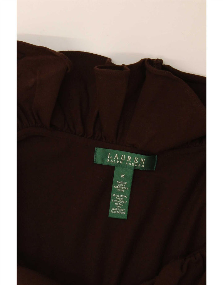 Ralph Lauren Damen ärmelloses Basic-Kleid mit Rüschen vorne, UK 12, Mittelbraun