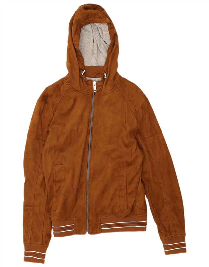 Zara Herren-Bomberjacke mit Kapuze, UK 36, Größe S, braun, Polyester