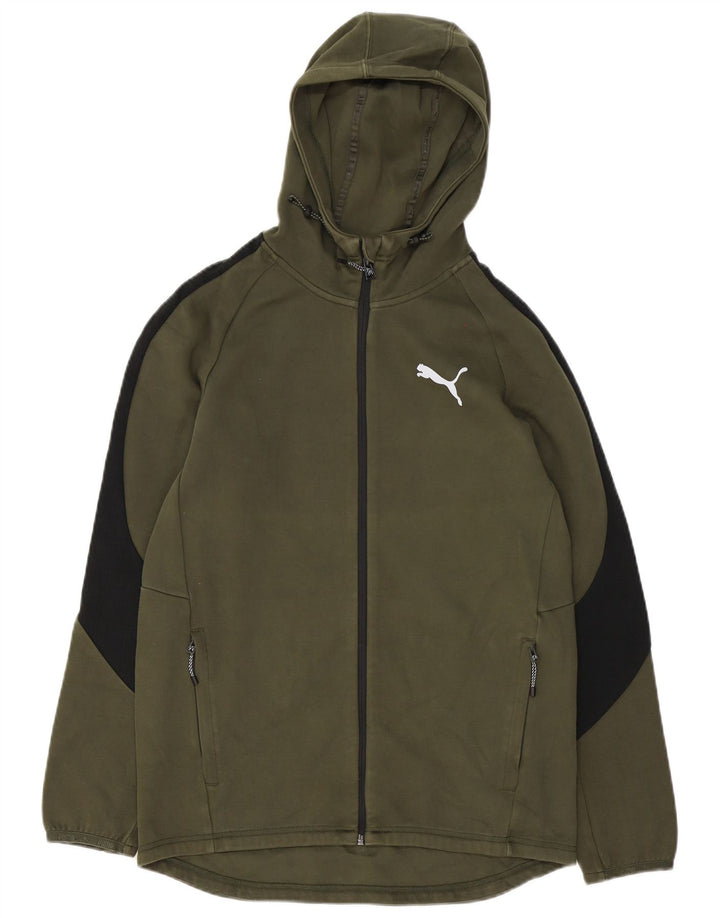 Puma Herren-Kapuzenpullover mit Reißverschluss, mittelgrün, Colourblock-Baumwolle