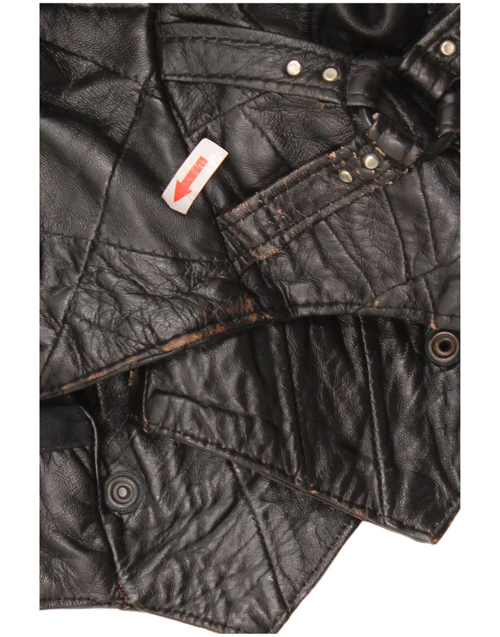 Vintage Damen Bomber Lederjacke UK 12 Mittelschwarzes Leder
