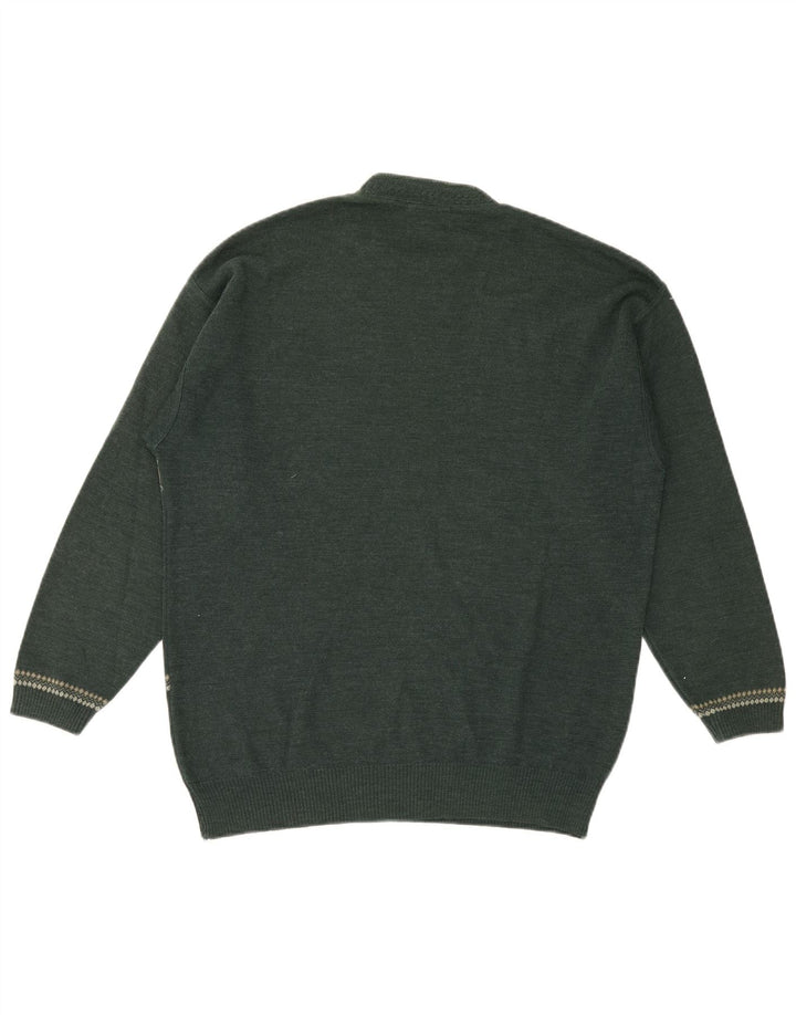 Vintage Herren-Pullover mit Rundhalsausschnitt, mittelgrüne geometrische Wolle