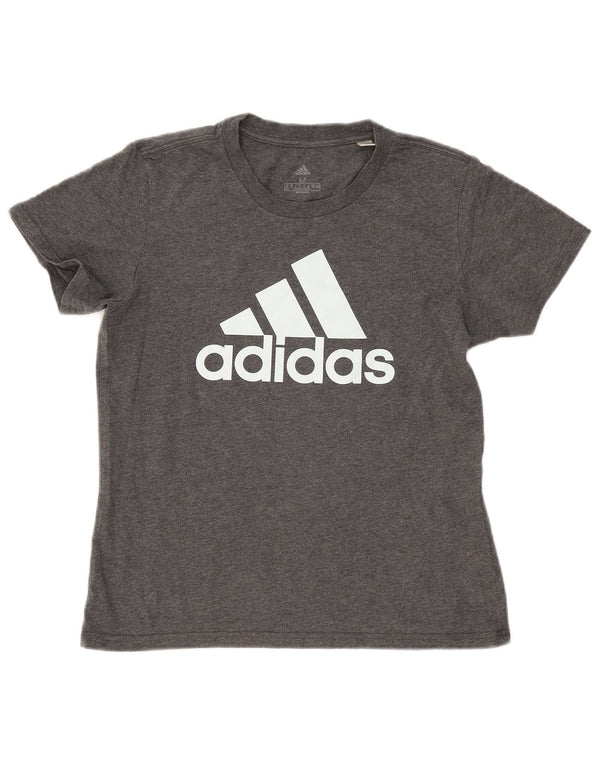 Adidas Damen Graphic T-Shirt Top UK 12/14 Mittelgrau gefleckte Baumwolle