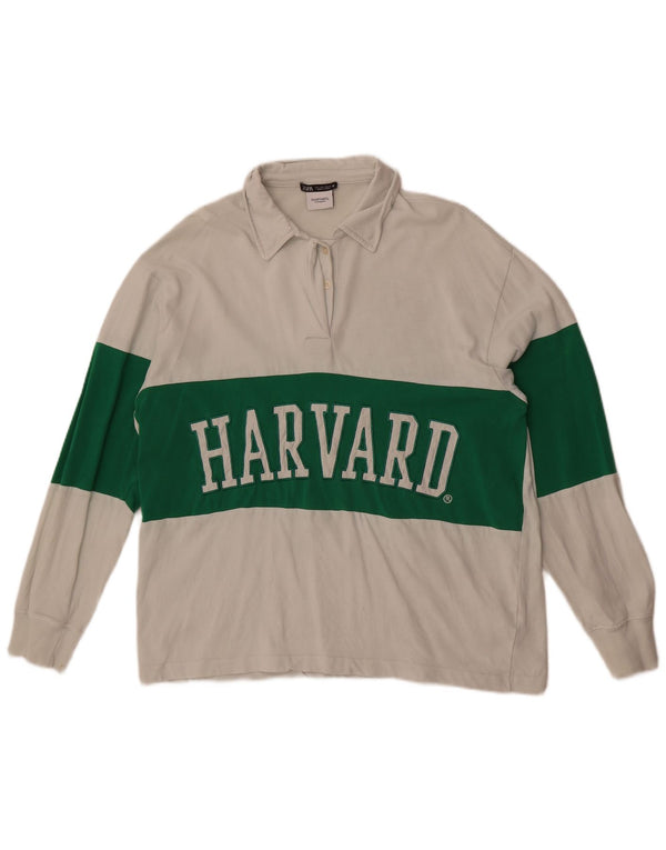Zara Damen Rugby-Poloshirt „Harvard Graphic“ (UK 16, Größe L, Weiß, Farbblock).