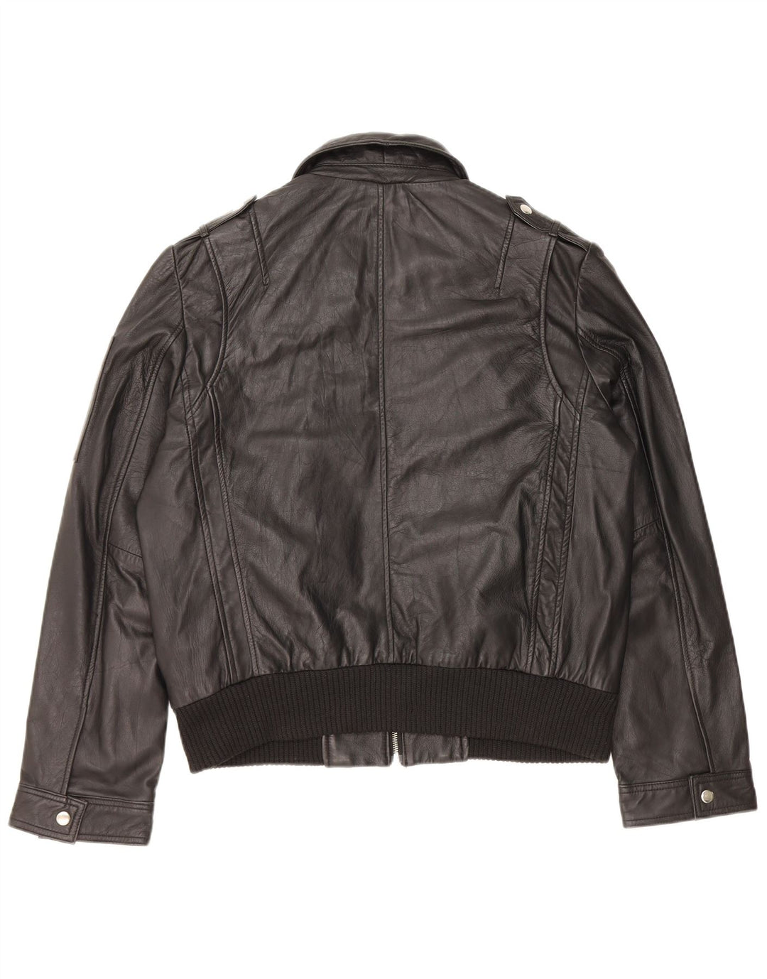 Vintage Damen Militärlederjacke IT 54 3XL Schwarzes Leder
