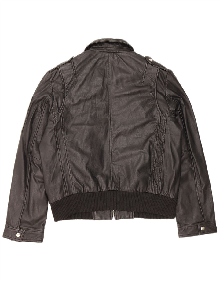 Vintage Damen Militärlederjacke IT 54 3XL Schwarzes Leder