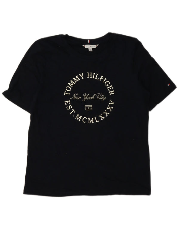Tommy Hilfiger Grafik-T-Shirt für Damen, UK 10, Größe S, Marineblau, Baumwolle